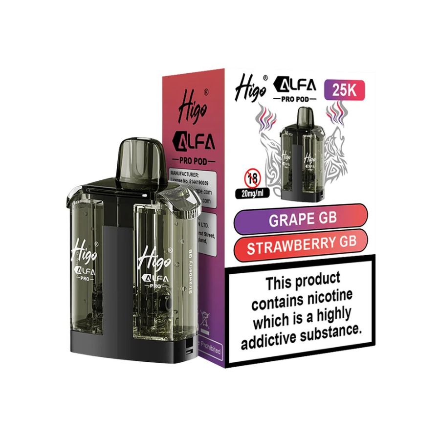 Higo Alfa Pro 25K Pod Grape GB Strawberry GB- Case of 5