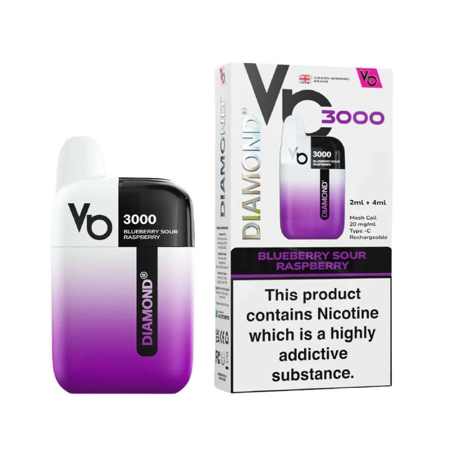 Vapes Bars Diamond 3000 Blueberry Sour Raspberry Vape Kit - Case of 5
