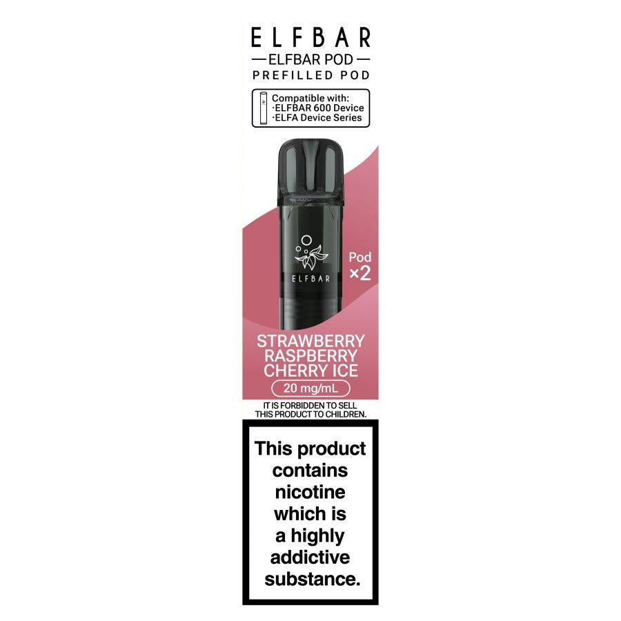 Elf Bar 600 Strawberry Raspberry Cherry Ice Prefilled Vape Pods 20mg - Case of 10