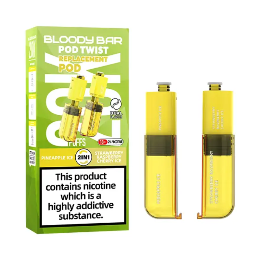 Bloody Bar Pod Twist 20K Pineapple Ice & Strawberry Raspberry Cherry Ice Refill Pods - Case of 10