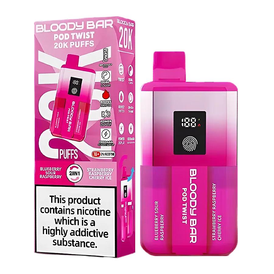 Bloody Bar Twist 20K Blueberry Sour Raspberry/Strawberry Raspberry Cherry Ice Vape Kit - Case of 5