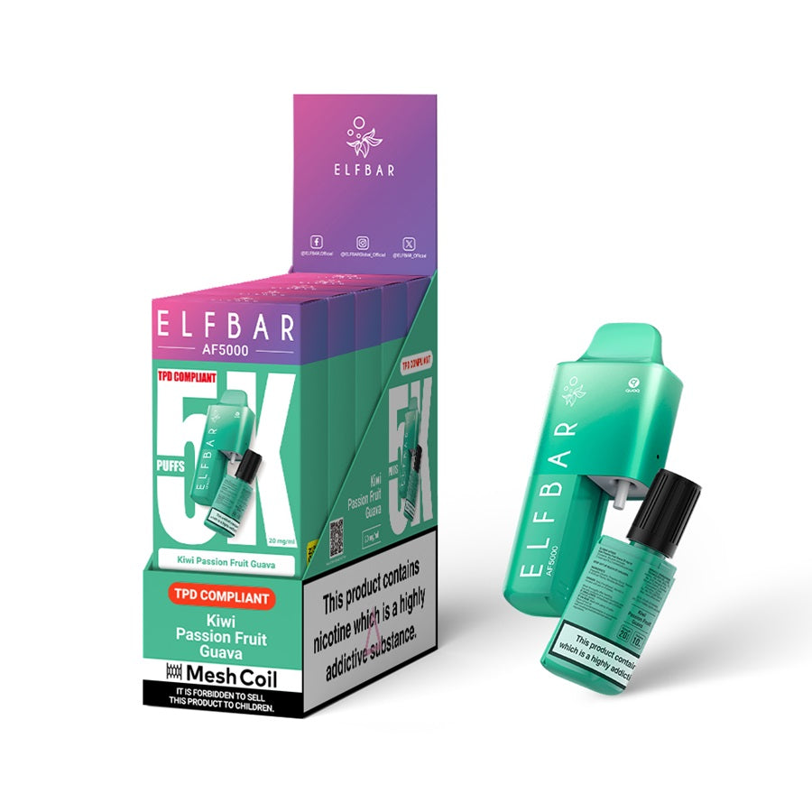 ELFBAR AF5000 Vape Kit, Kiwi Passion Fruit Guava - Case of 5