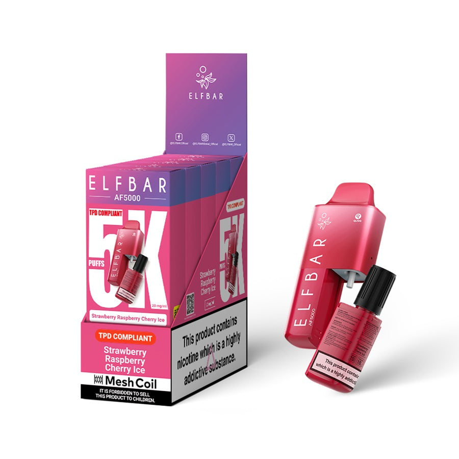 ELFBAR AF5000 Vape Kit, Strawberry Raspberry Cherry Ice - Case of 5
