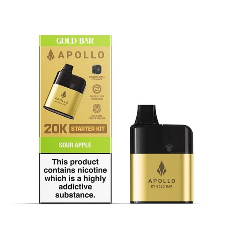 Gold Bar Apollo Sour Apple Prefilled Pod Vape Kit - Case of 5