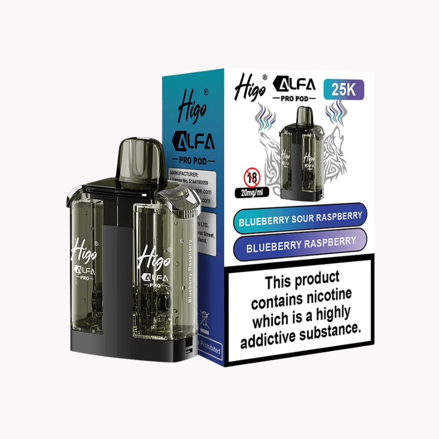 Higo Alfa Pro 25K Pod Bluebery Sour Raspberry Blueberry- Case of 5