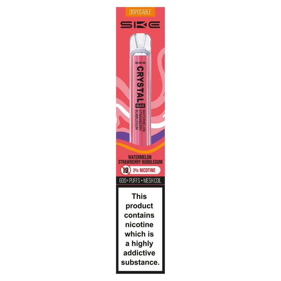 SKE Crystal Bar 600 Watermelon Strawberry Bubblegum Disposable Vape 20mg - Case of 10