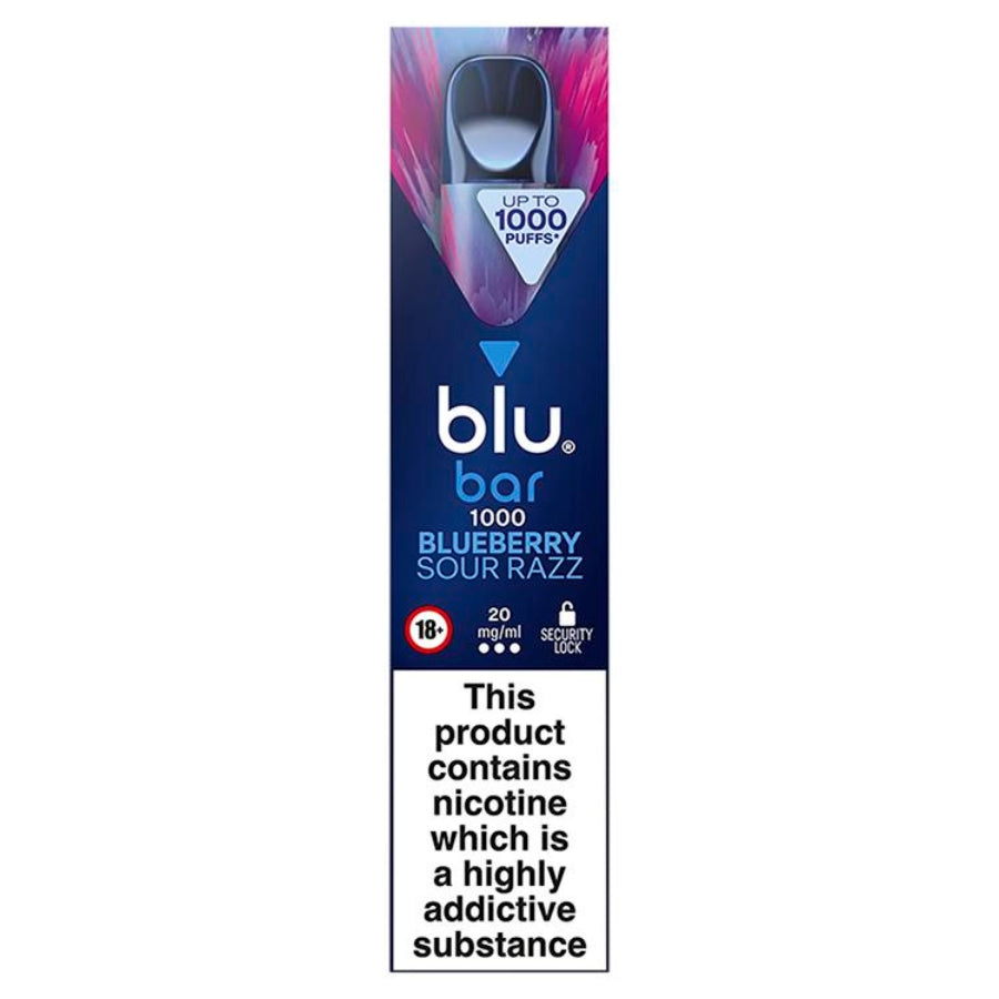 Blu Bar 1000 Blueberry Sour Razz 20mg - Case of 10