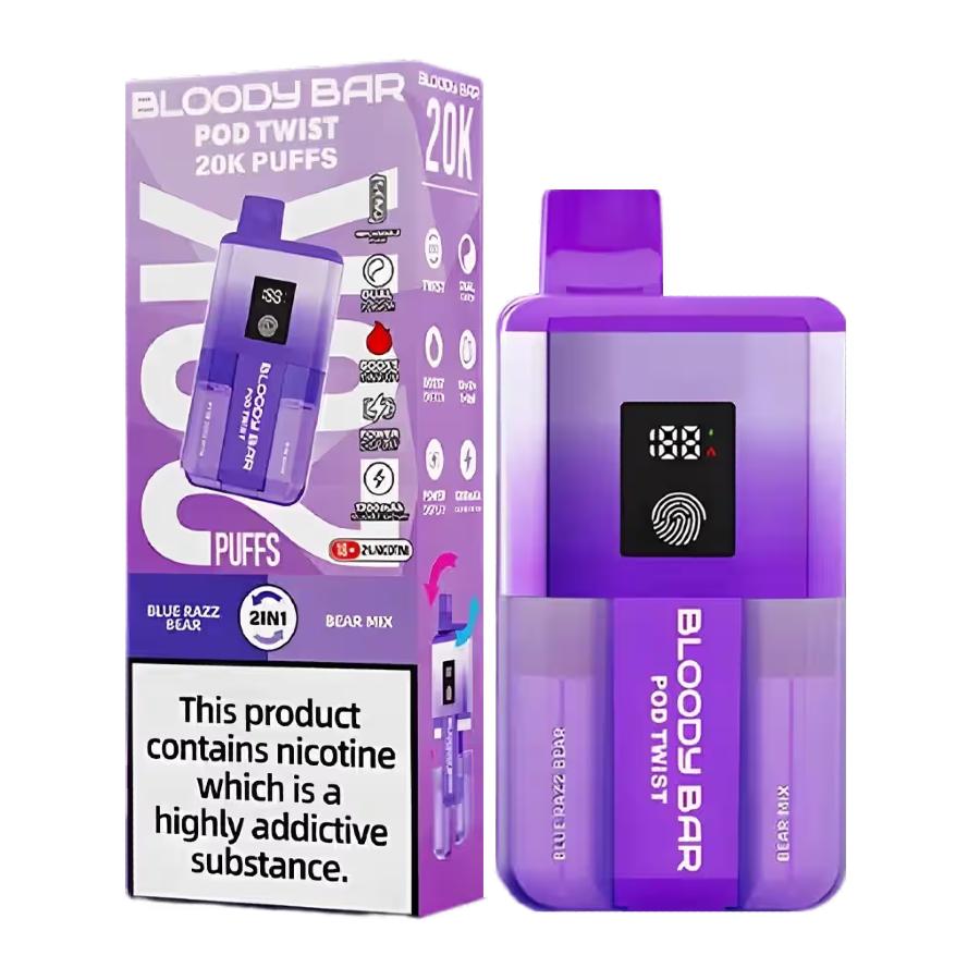 Bloody Bar Pod Twist 20K Blue Razz Bear/Bear Mix Vape Kit - Case of 5
