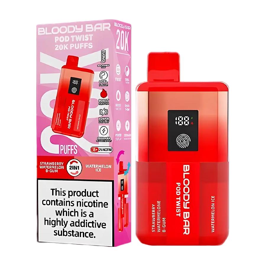 Bloody Bar Twist 20K Strawberry Watermelon Bubblegum/ Watermelon Ice Vape Kit - Case of 5