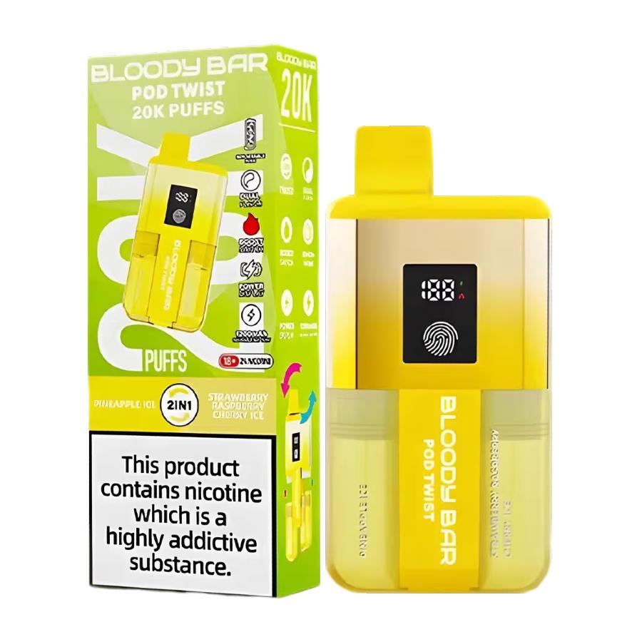 Bloody Bar Twist 20K Pineapple Ice/ Strawberry Raspberry Cherry Ice Vape Kit - Case of 5