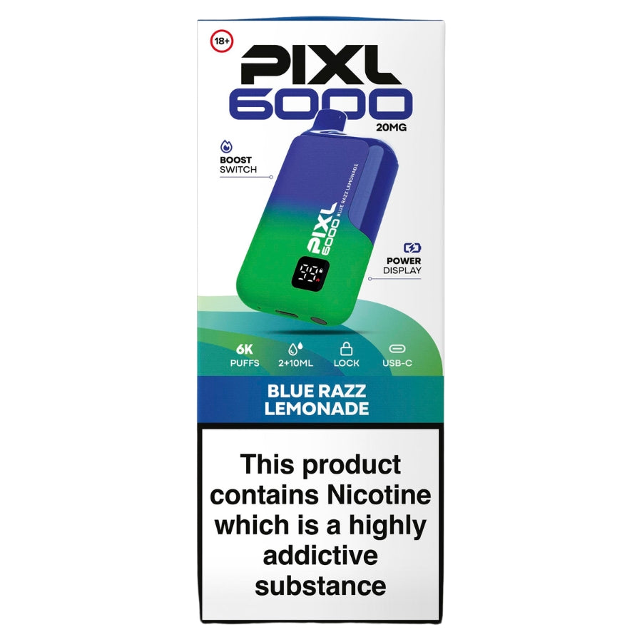 PIXL 6000 Blue Razz Lemonade Prefilled Rechargeable Disposable Vape 20mg - Case of 5