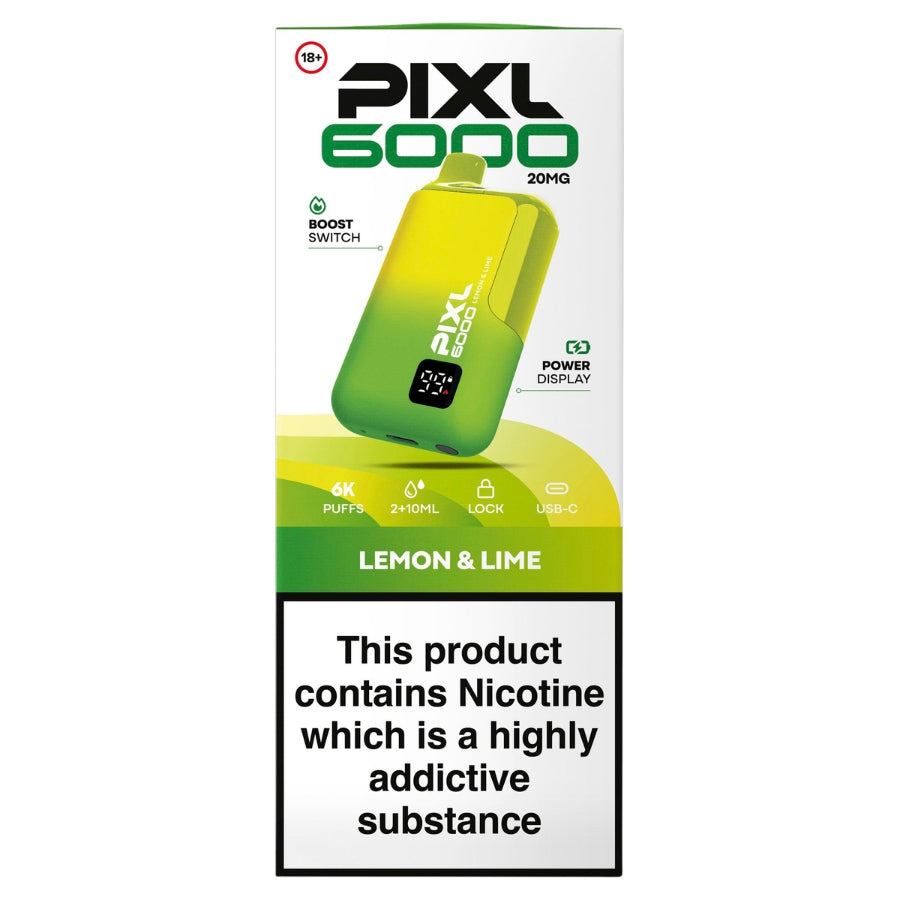 PIXL 6000 Lemon & Lime Prefilled Rechargeable Disposable Vape 20mg - Case of 5