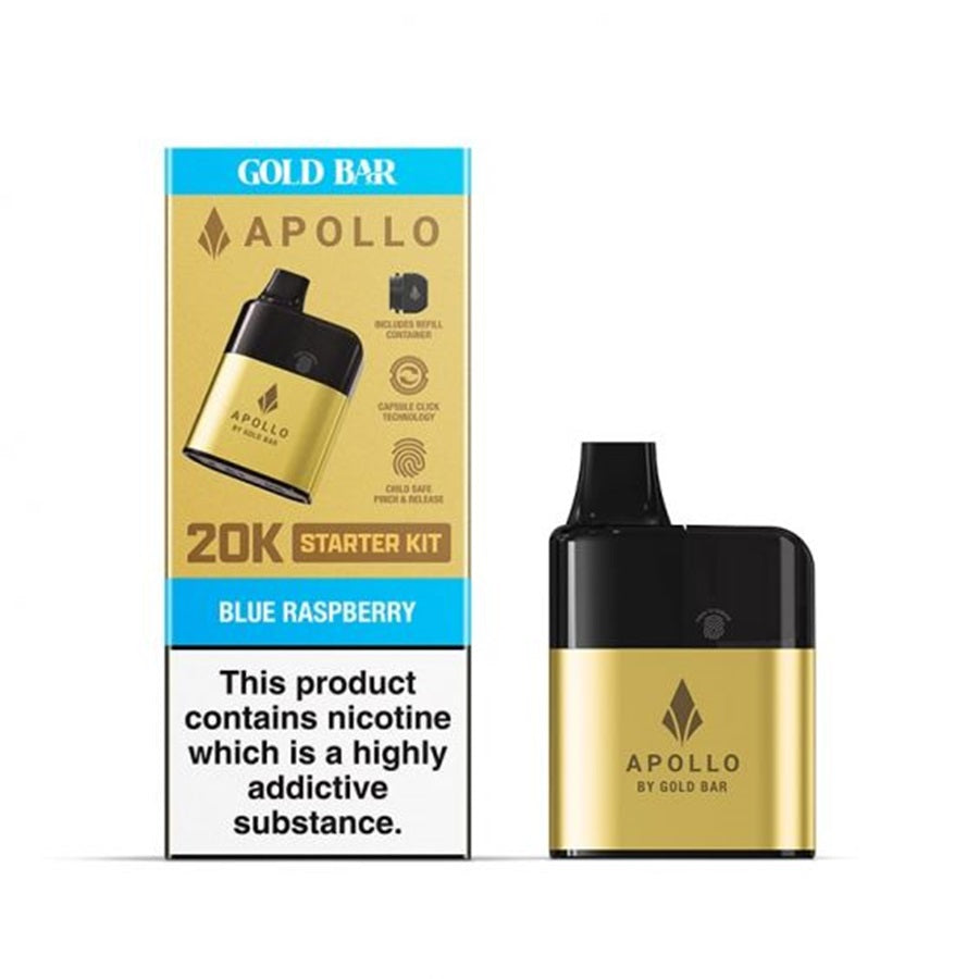 Gold Bar Apollo Blue Raspberry Prefilled Pod Vape Kit - Case of 5